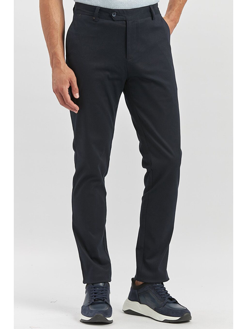 Koyu Lacivert Pamuklu Yandan Cepli Casual Slim Fit Chino Pantolon 1003240905-1