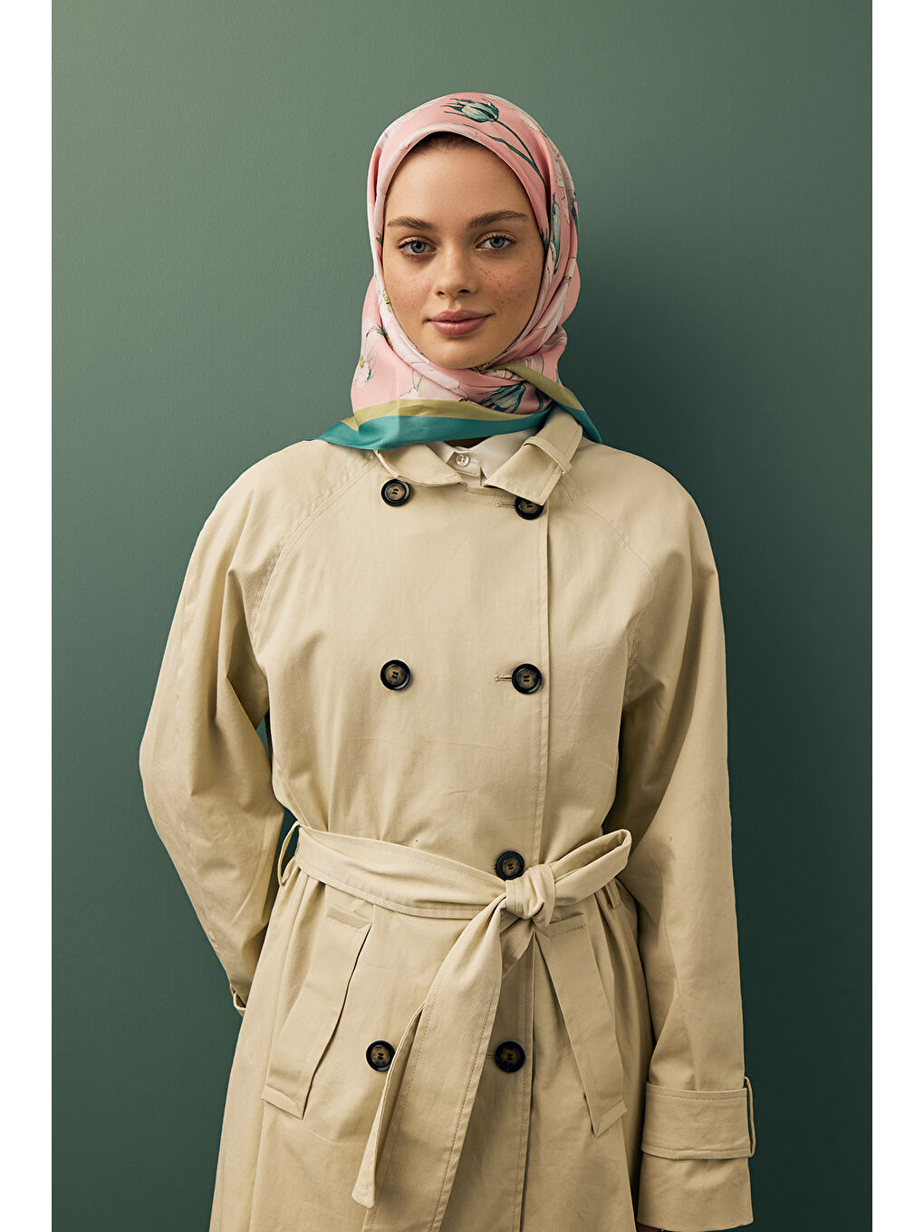 Pembe Twill İpek Eşarp Daisy Pudra-3