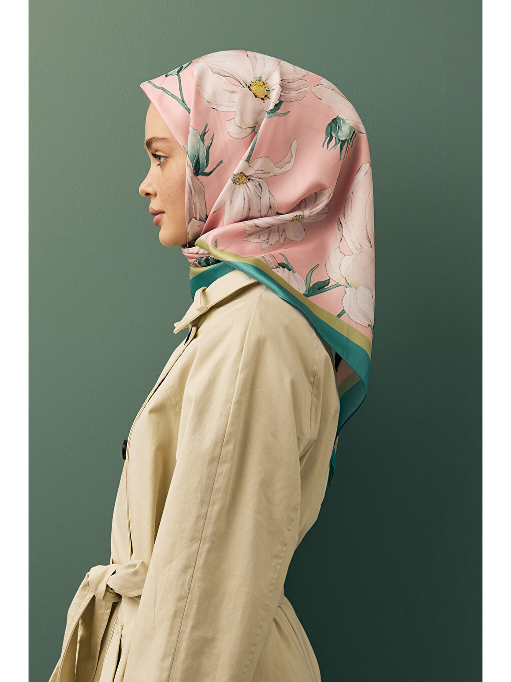 Pembe Twill İpek Eşarp Daisy Pudra-4