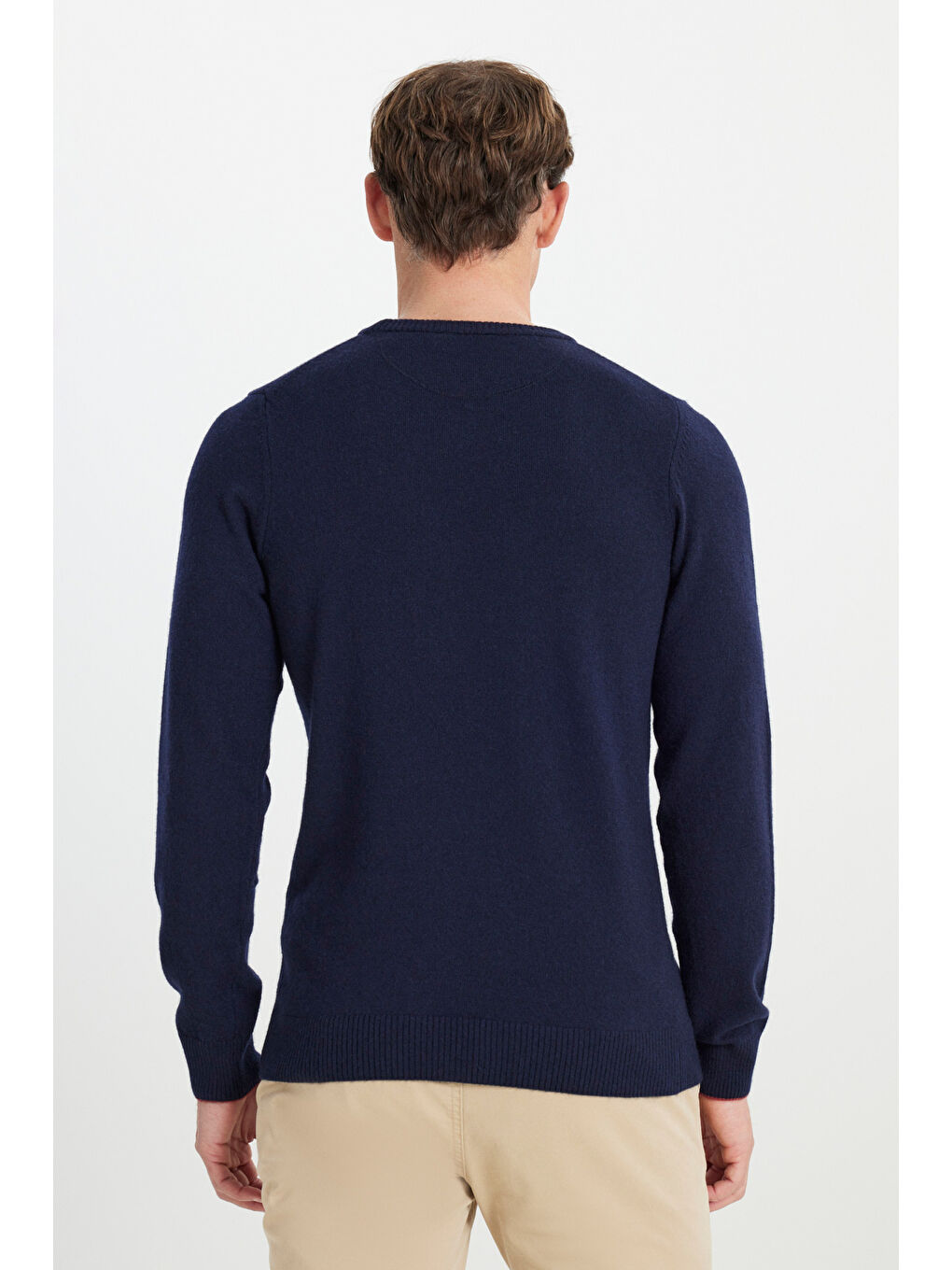 Erkek Lacivert Sıcak Tutan Yün Standart Fit Normal Kesim Bisiklet Yaka Triko Kazak-4