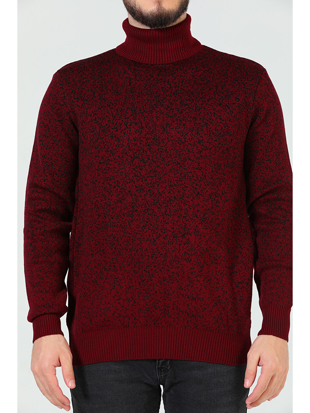 Bordo Erkek Balıkçı Yaka Desenli Triko Kazak-6