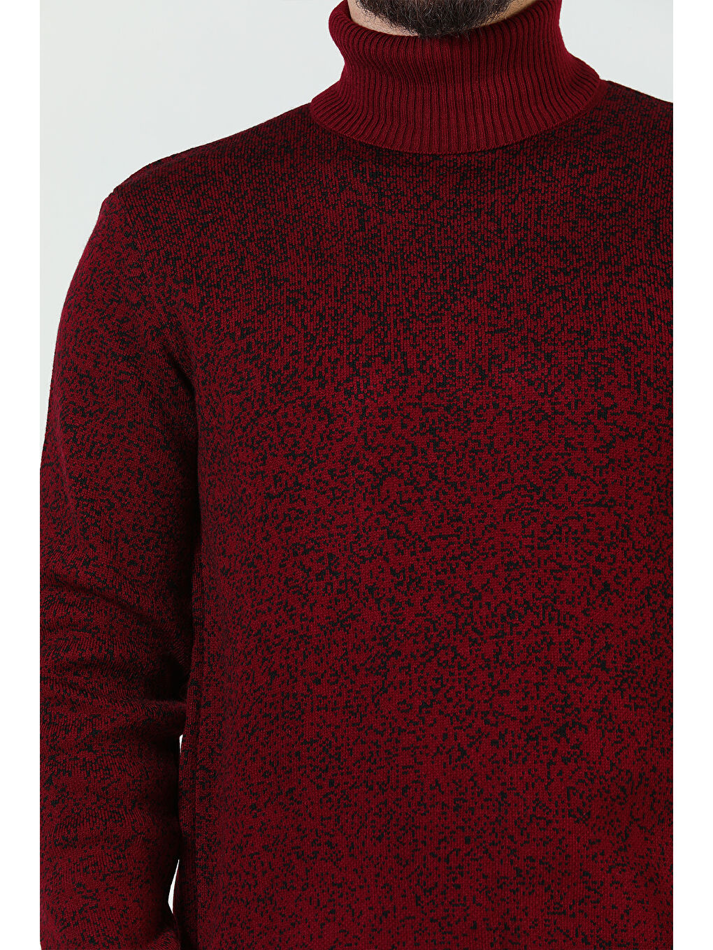 Bordo Erkek Balıkçı Yaka Desenli Triko Kazak-7