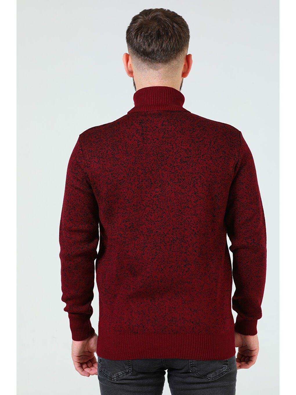 Bordo Erkek Balıkçı Yaka Desenli Triko Kazak-8