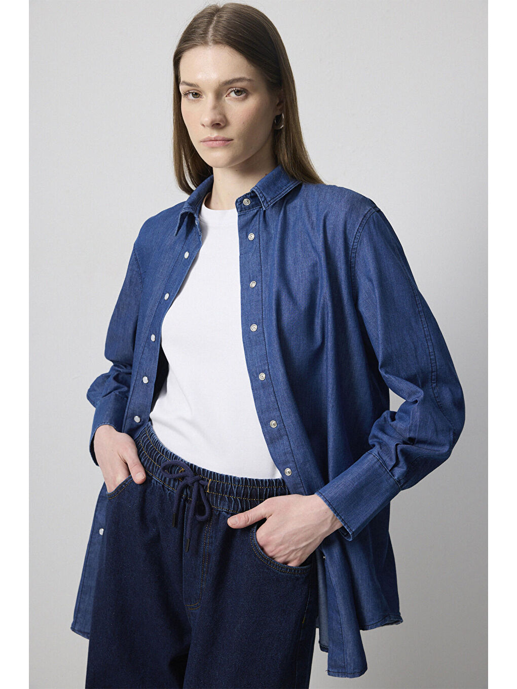 Touché Mavi Denim Efektli Gömlek