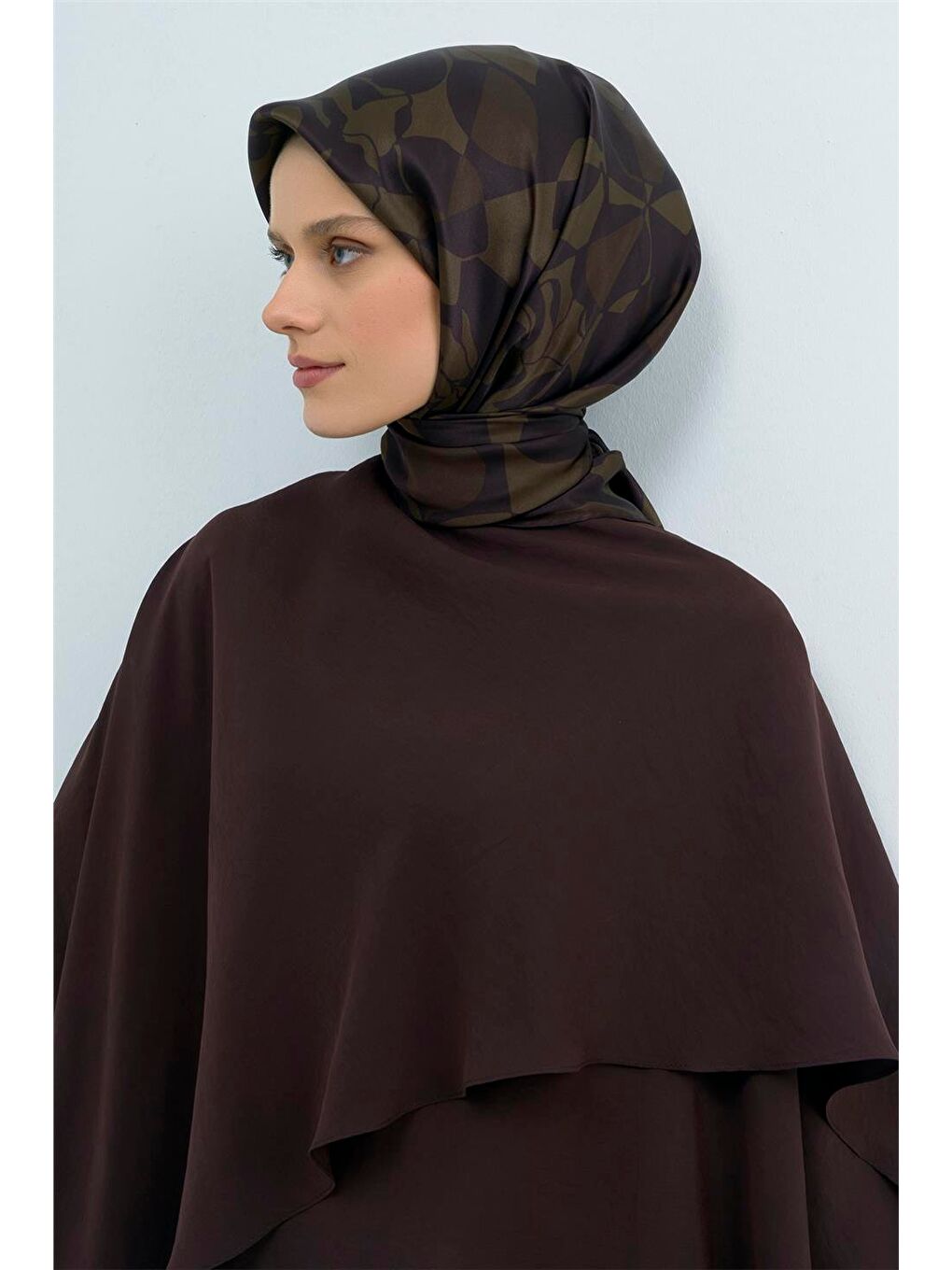 Kahverengi Saf İpek Twill Eşarp 9551D 54-1