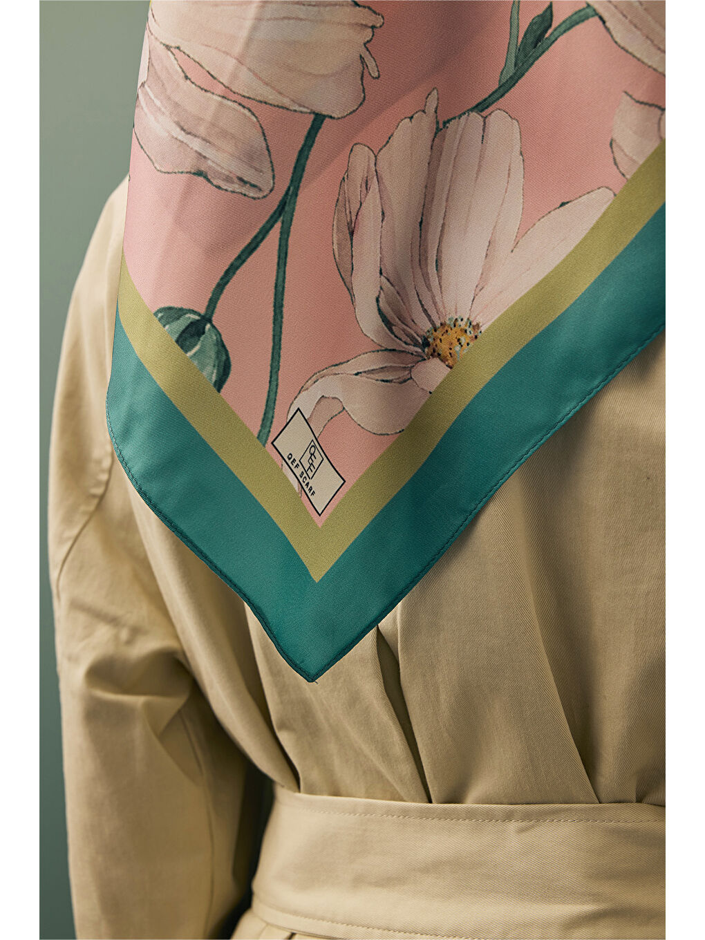 Pembe Twill İpek Eşarp Daisy Pudra-6