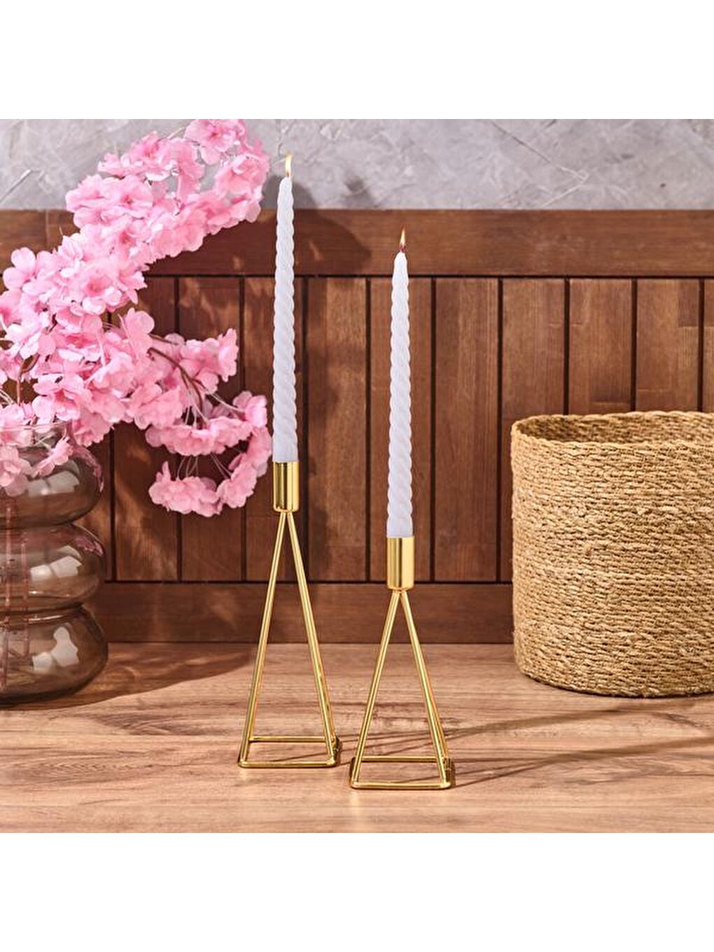 2'li Burgu Şamdan Mumu - Gri - 25 cm