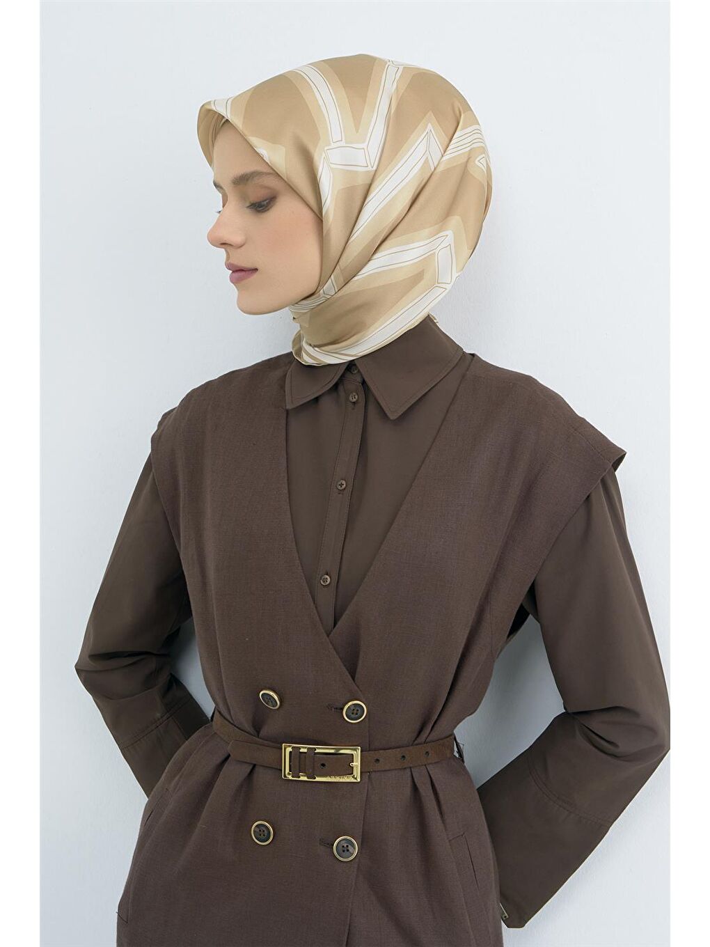 Kahverengi Saf İpek Twill Eşarp 9547D 85