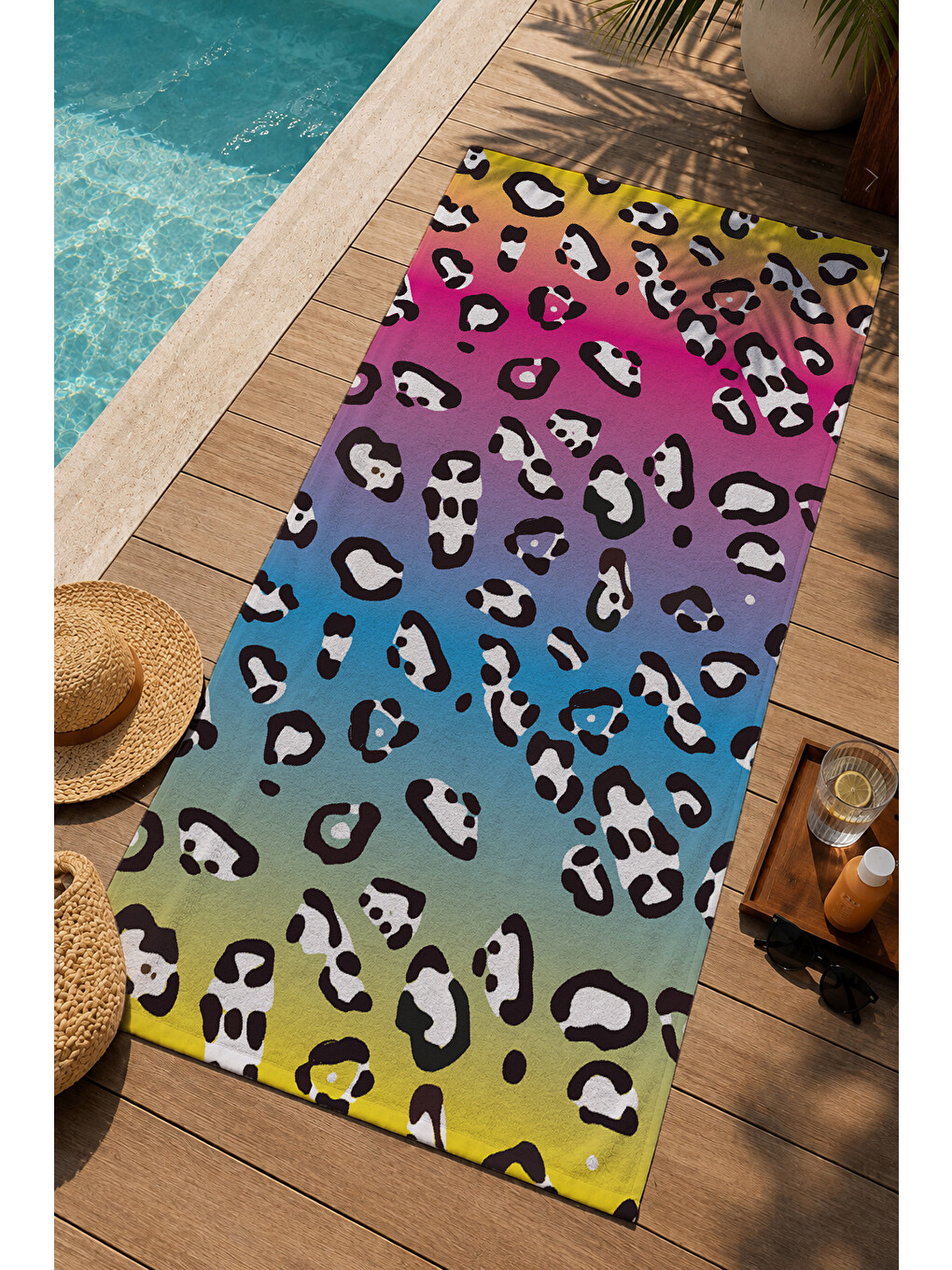 Pembe Renkli Degrade Leopar Desenli 70x150 Cm Dijital Baskılı Plaj Ve Banyo Havlusu-2
