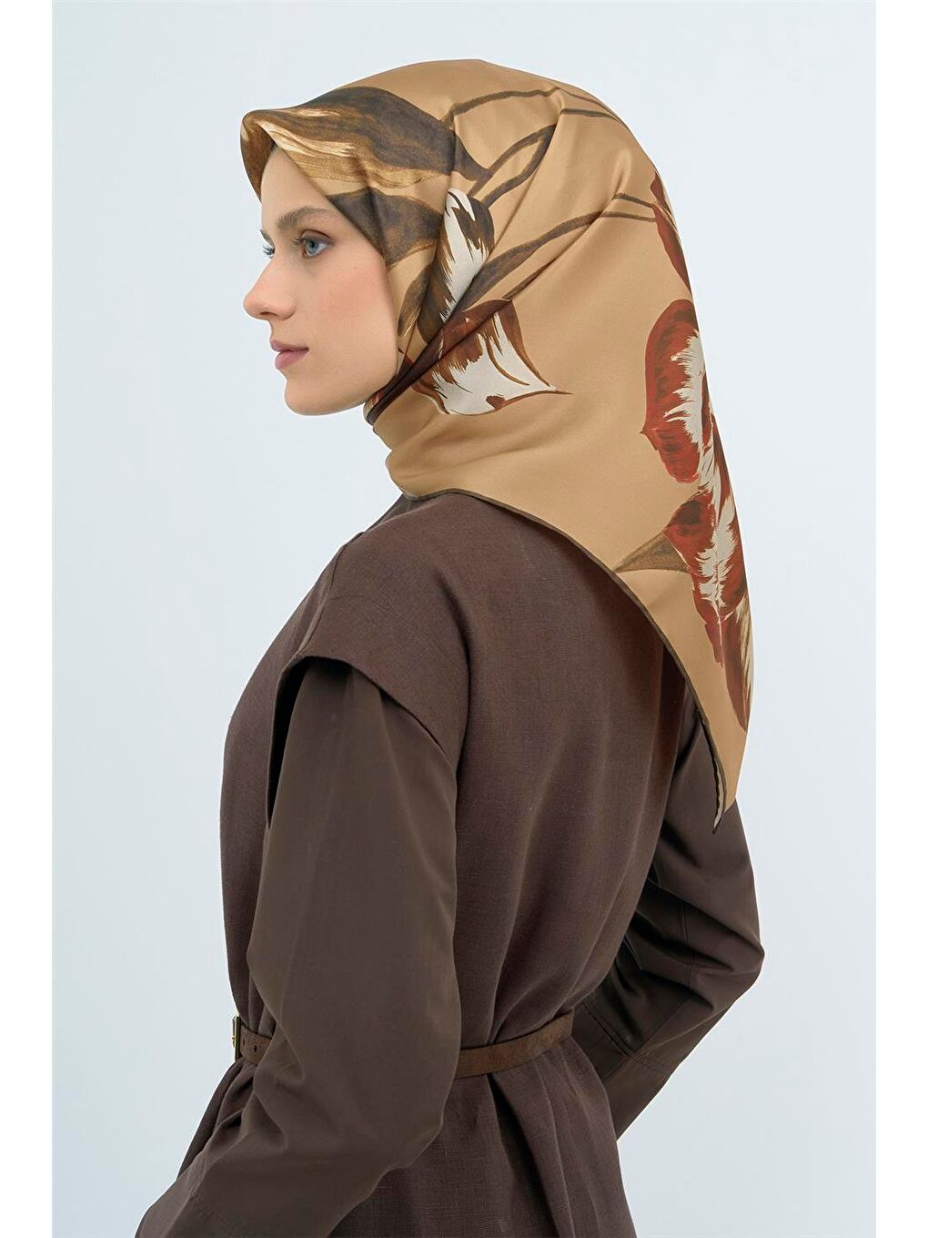 Kahverengi Saf İpek Sura Eşarp 9506D 82-1