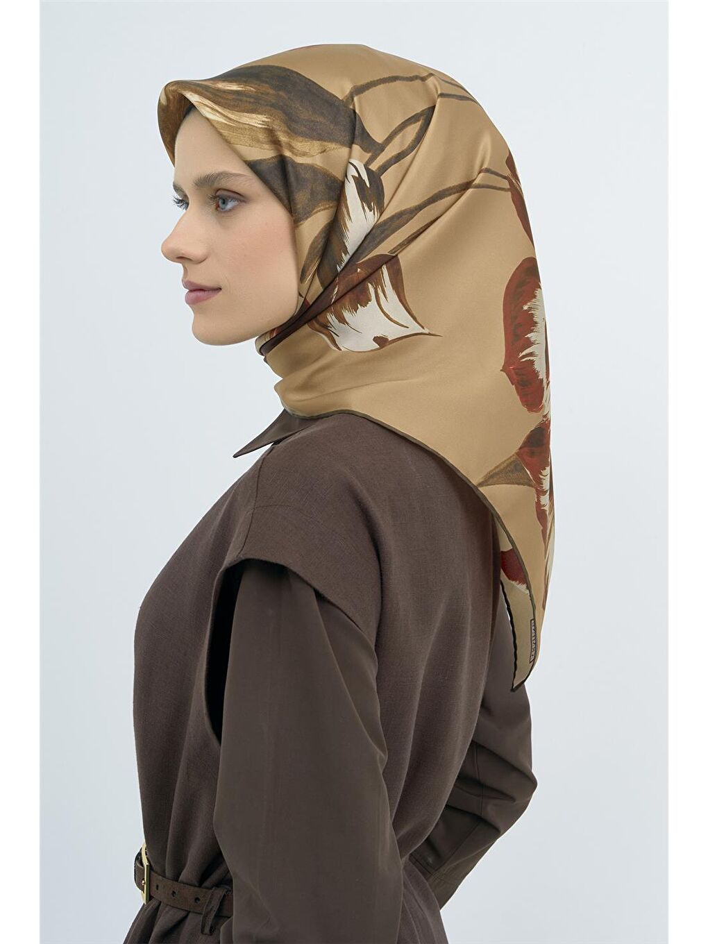 Kahverengi Saf İpek Sura Eşarp 9506D 82-2