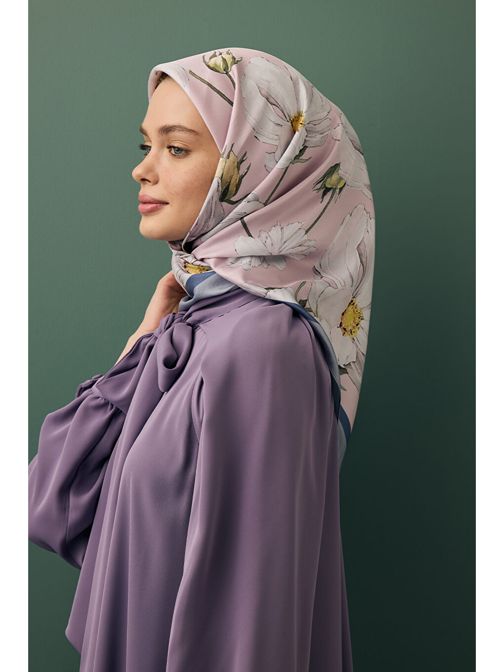 Lila Twill İpek Eşarp Daisy Leylak-4