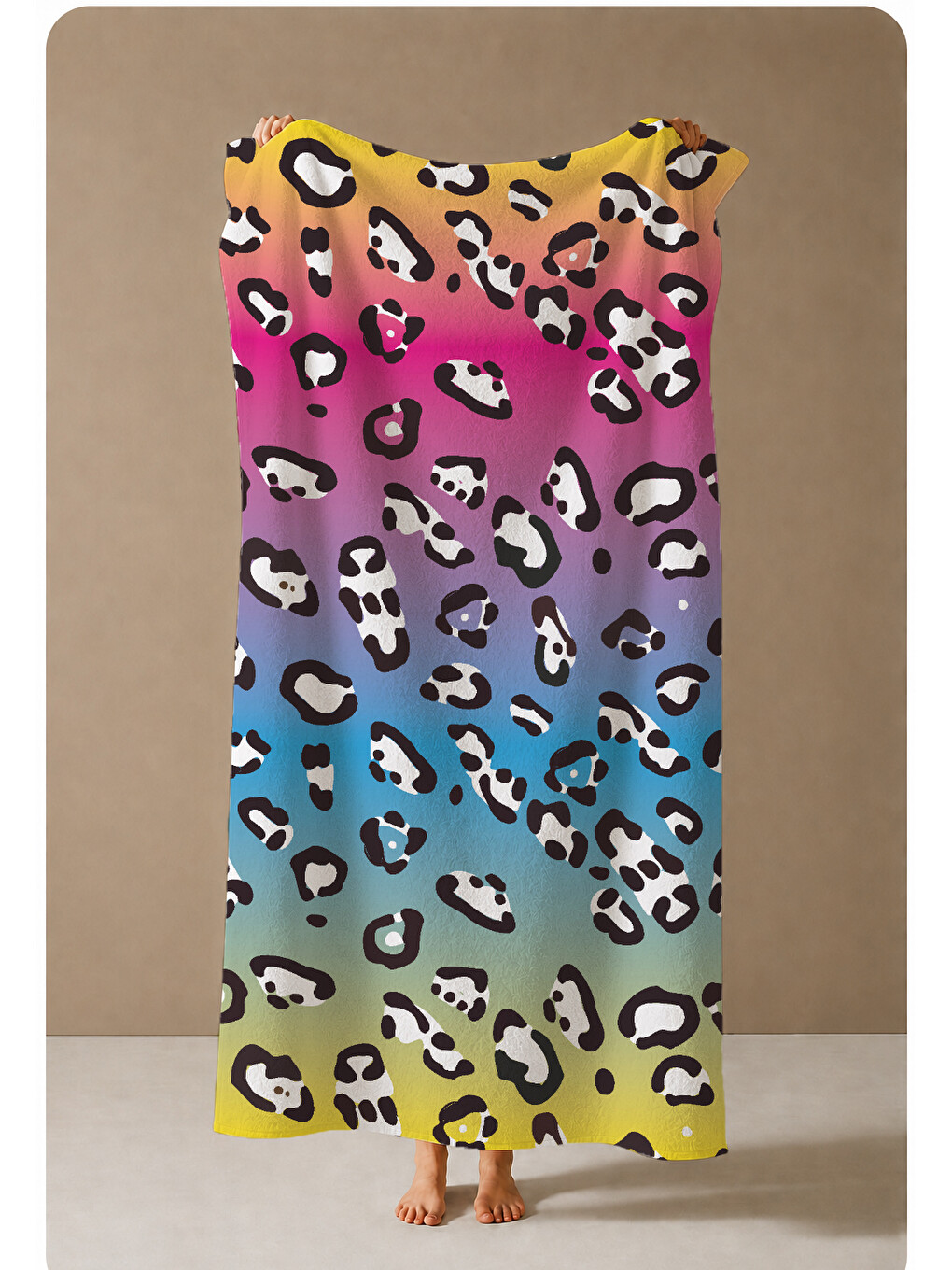 Pembe Renkli Degrade Leopar Desenli 70x150 Cm Dijital Baskılı Plaj Ve Banyo Havlusu-3