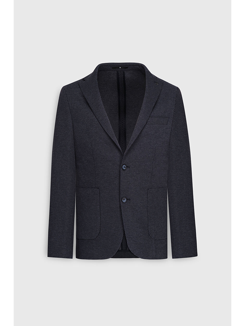 Erkek Lacivert Slim Fit Dar Kesim Mono Yaka Desenli Torba Cepli Ceket-5