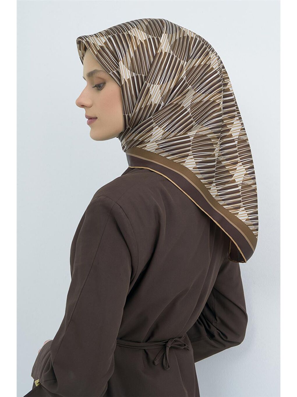 Kahverengi Saf İpek Twill Eşarp 9533D 80-2