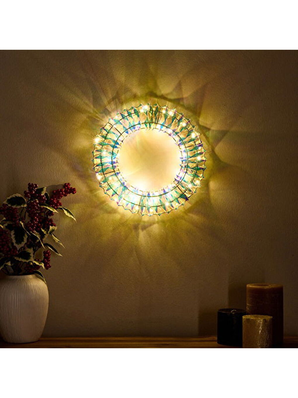 Sarı Çelenk Dekoratif Aydınlatma - 30 cm-4