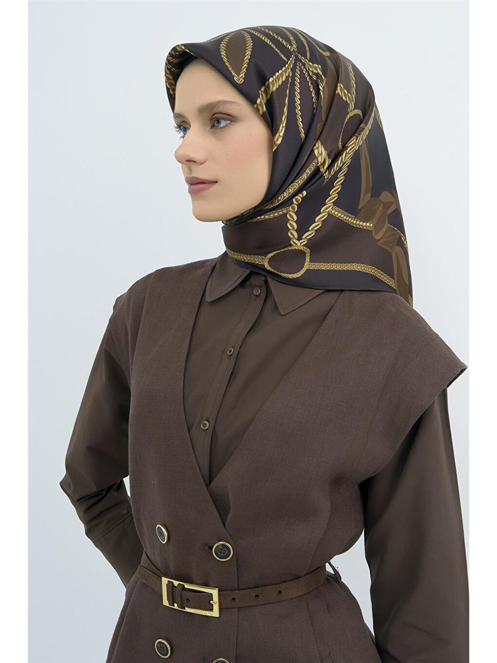 Kahverengi Saf İpek Twill Eşarp 9531D 85-1
