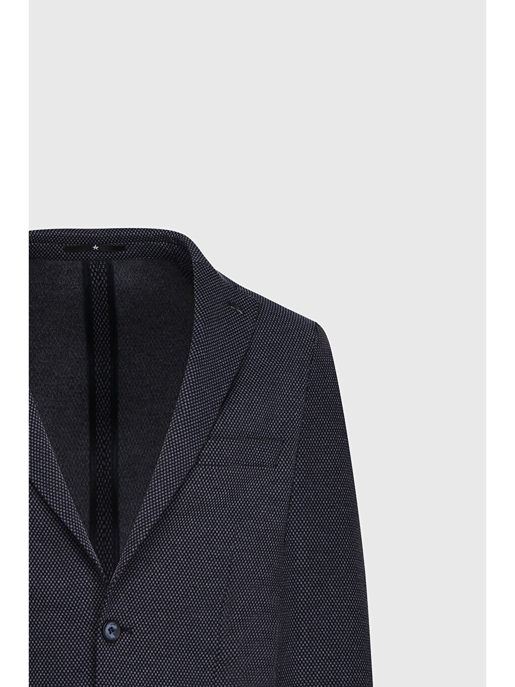 Erkek Lacivert Slim Fit Dar Kesim Mono Yaka Desenli Torba Cepli Ceket-6