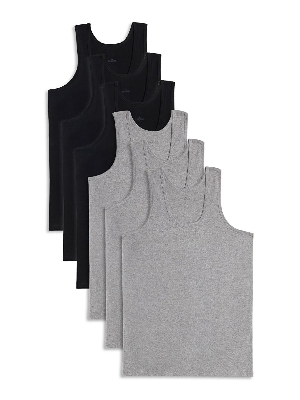 Karışık 6 Adet Compact Penye Siyah-Gri Erkek Atlet Pamuklu Standart Fit Normal Kesim 6'Lı Paket