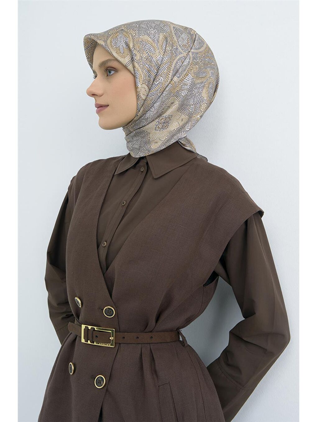 Kahverengi Saf İpek Twill Eşarp 9540D 84-1