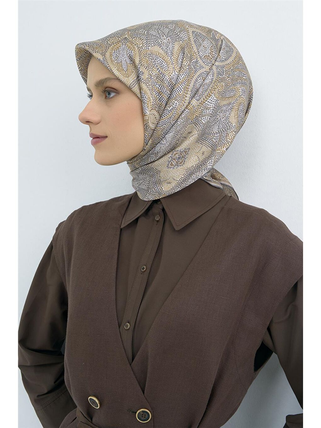 Kahverengi Saf İpek Twill Eşarp 9540D 84-3