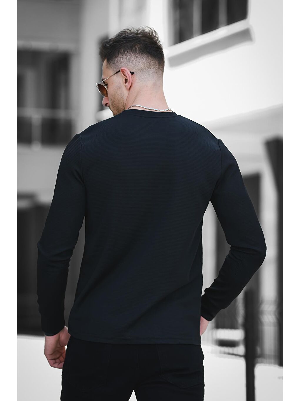 Siyah Gorry Brooklyn Baskılı Çizgili Slim Fit Elastanlı Erkek Sweatshirt-3