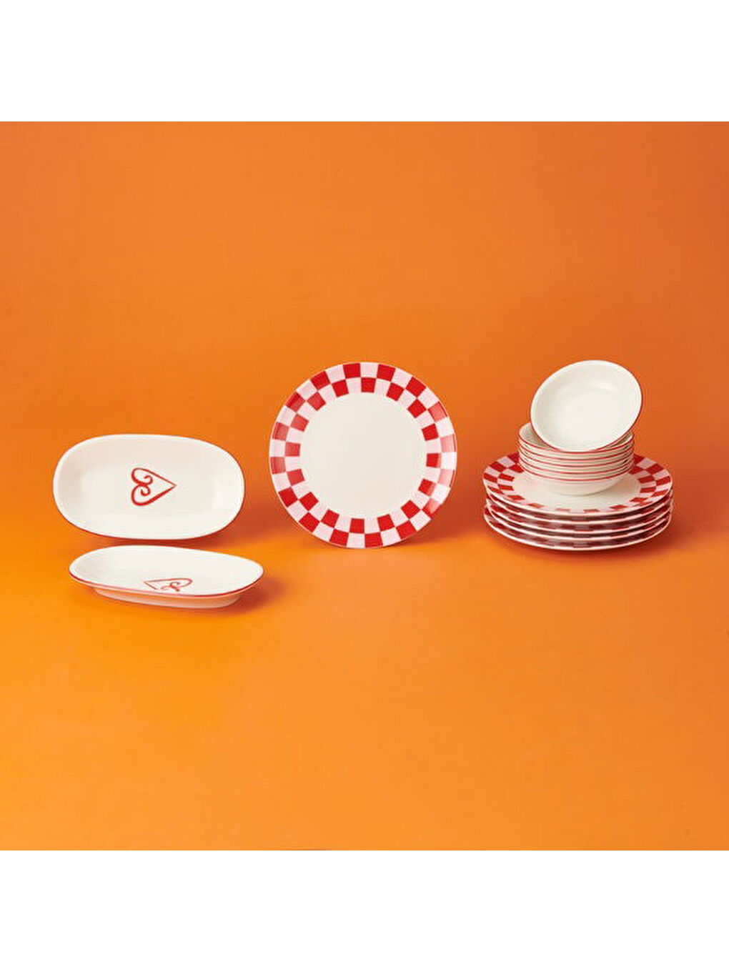 Evidea Kitchen Love 14 Parça Kahvaltı Takımı - Pembe / Beyaz