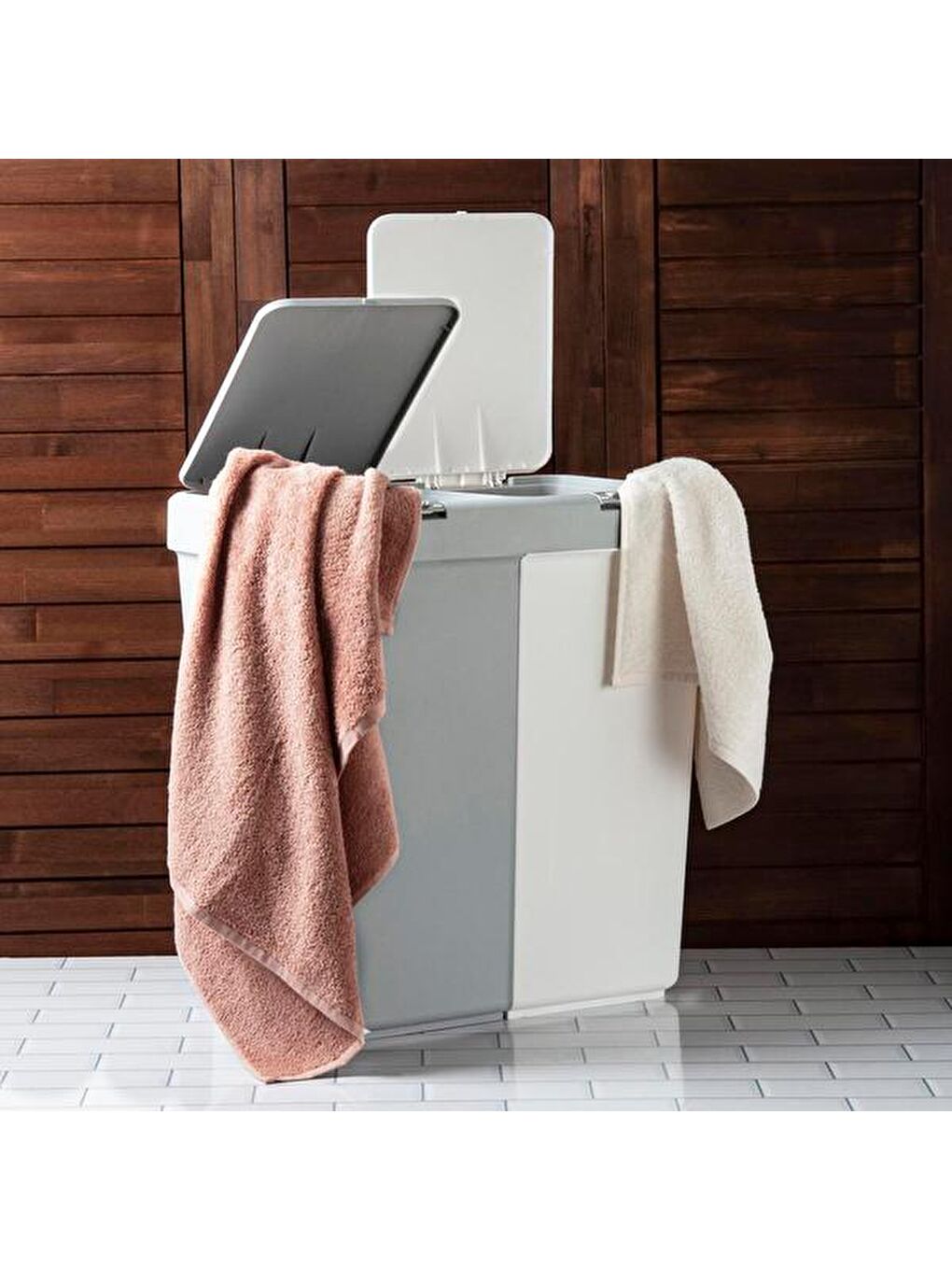 Duo Laundry Çamaşır Sepeti - Gri / Beyaz - 80 lt