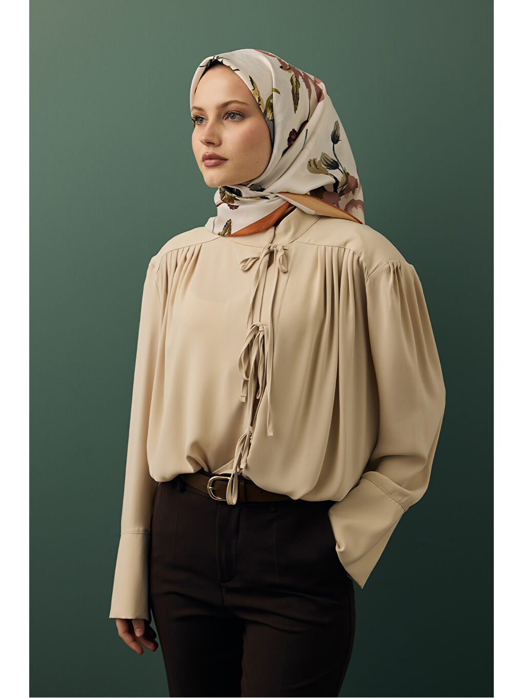 Turuncu Twill İpek Eşarp Begonia-1