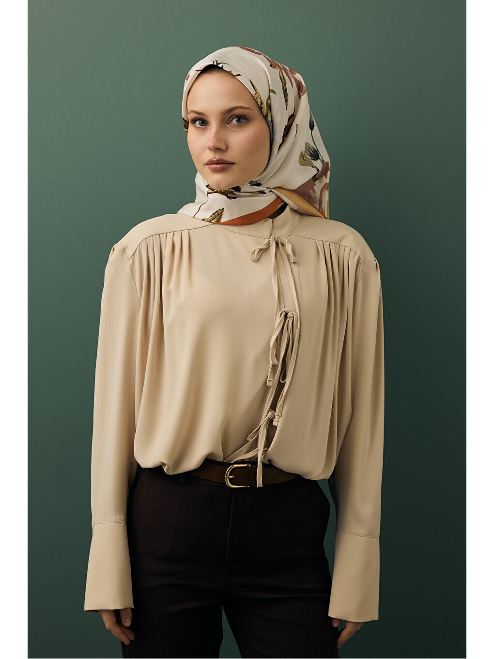 Turuncu Twill İpek Eşarp Begonia-2