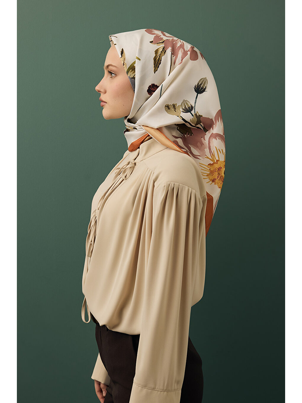 Turuncu Twill İpek Eşarp Begonia-3