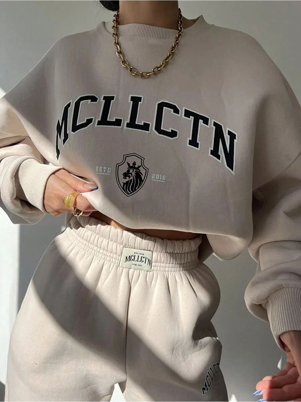 Trendseninle Vizon Kadın Vizon Mcllctn Baskılı Bisiklet Yaka Oversize Sweatshirt - 4