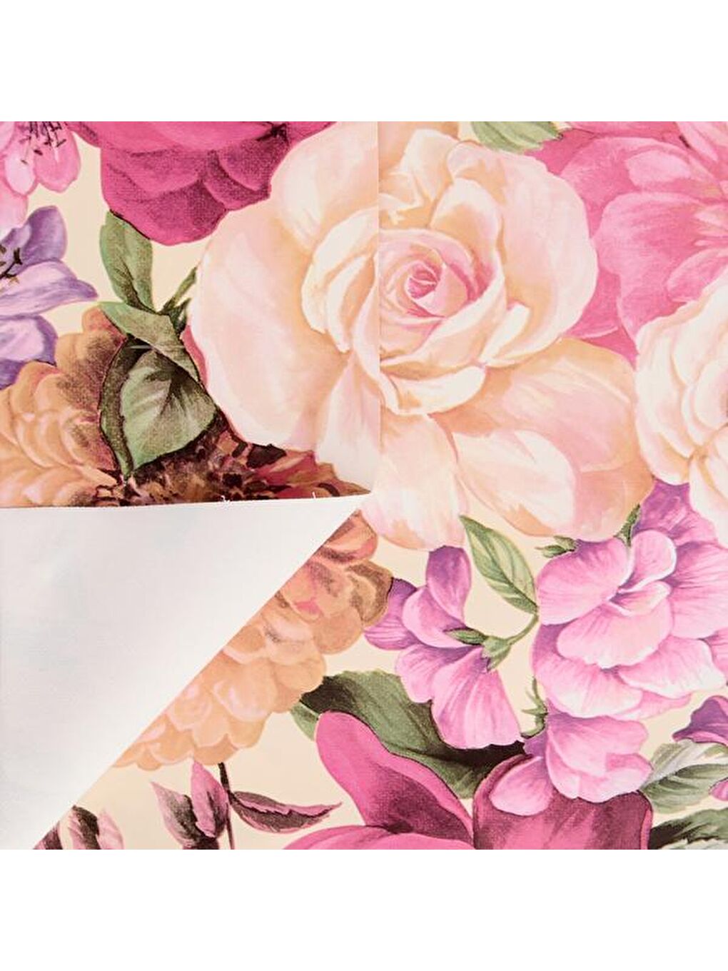 Karışık Çiçek Desenli Pvc Masa Örtüsü - Renkli - 140x140 cm-1