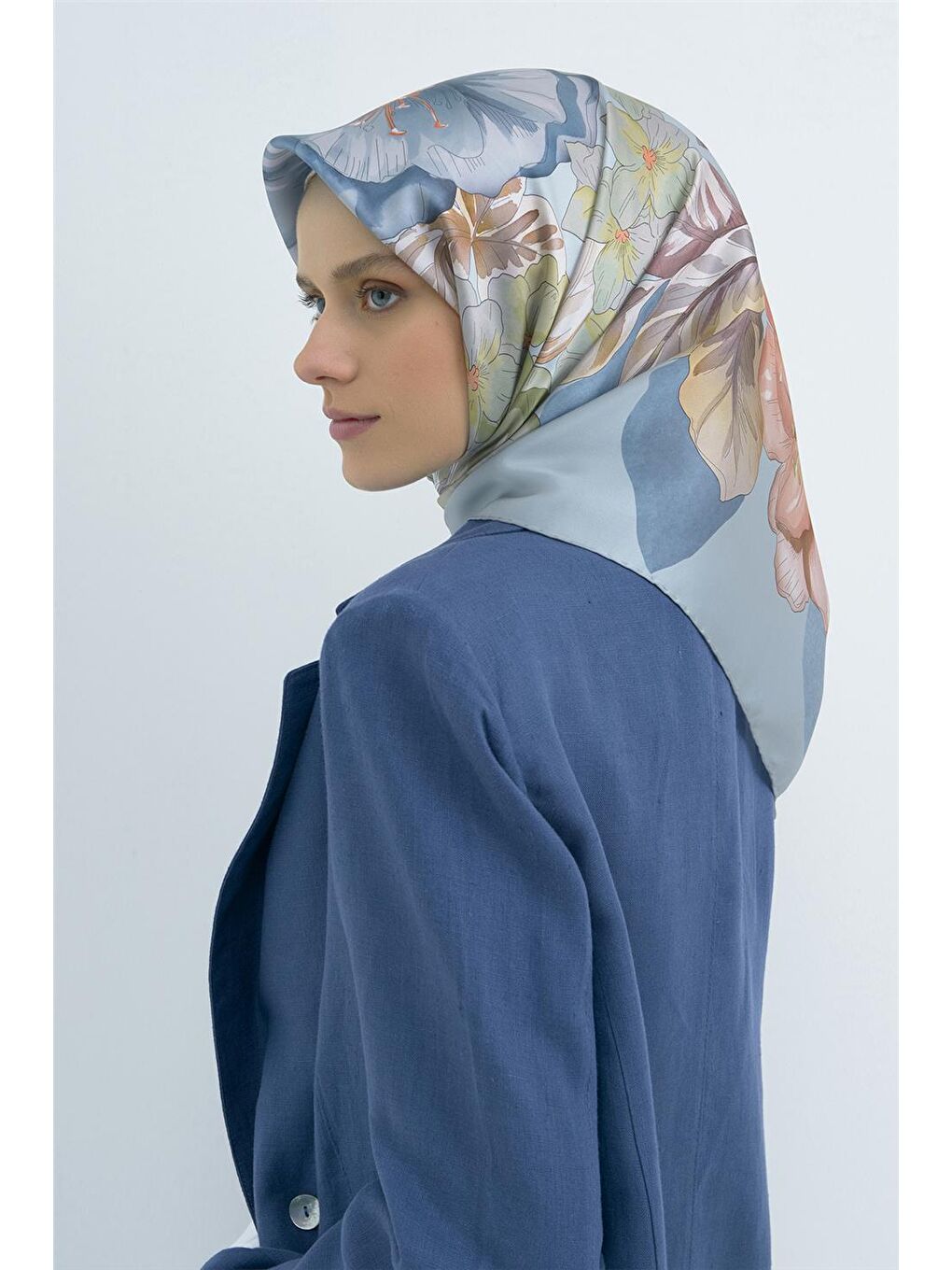 Mavi Saf İpek Sura Eşarp 9529D 82-1