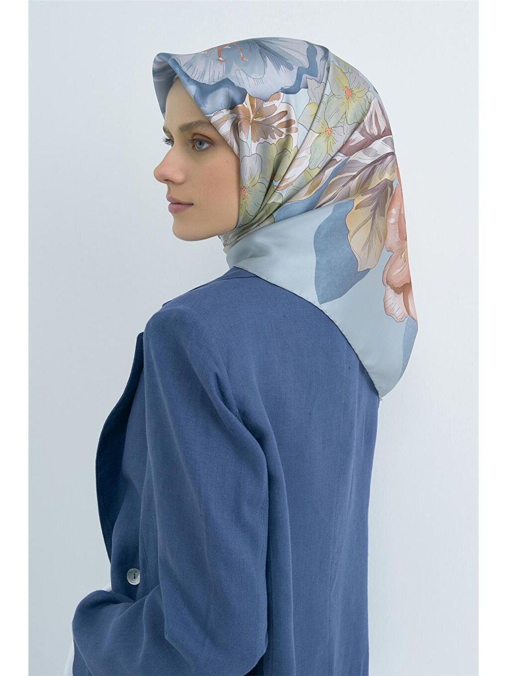 Mavi Saf İpek Sura Eşarp 9529D 82-2