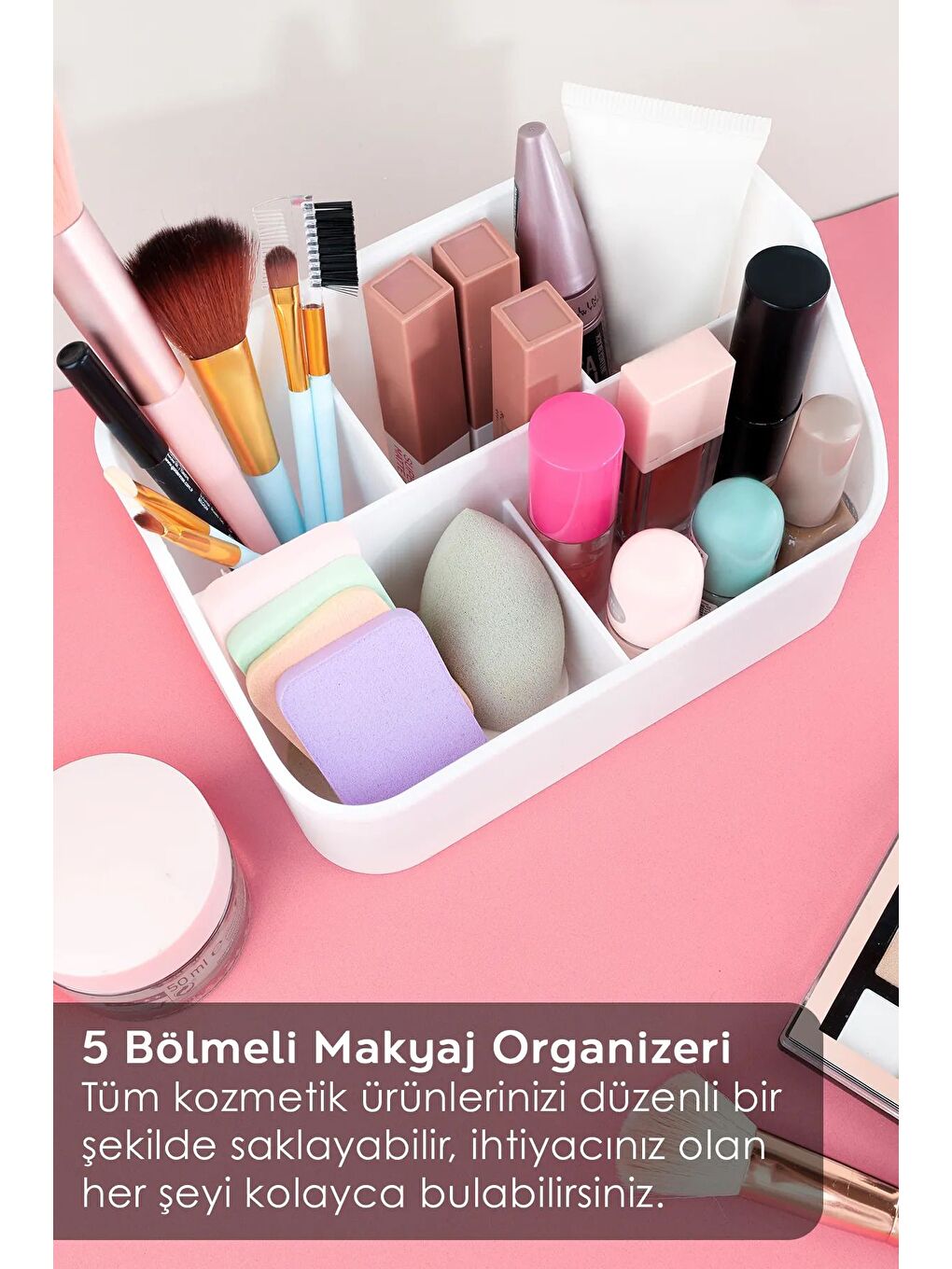 5 Bölmeli Aksesuar Düzenleyici Masaüstü Makyaj Kozmetik Takı Kutusu Çok Amaçlı Organizer-1