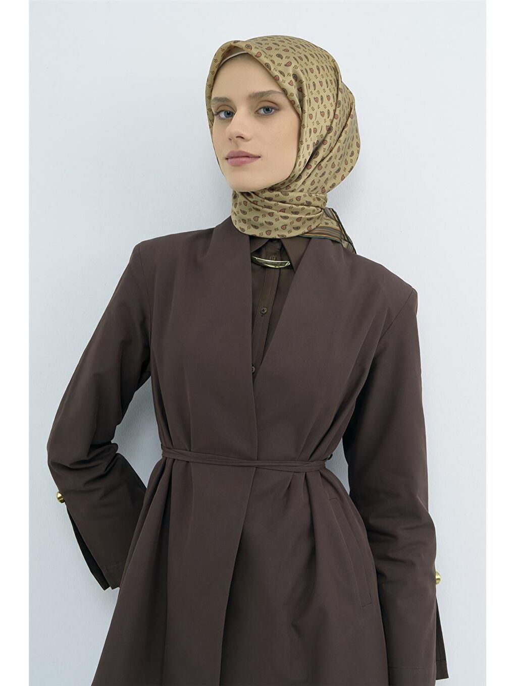 Kahverengi Saf İpek Twill Eşarp 9548D 81-1