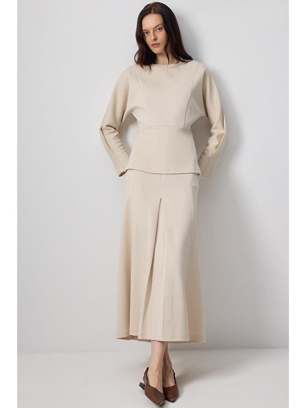 Ekru Bluz Etek Örme Takım