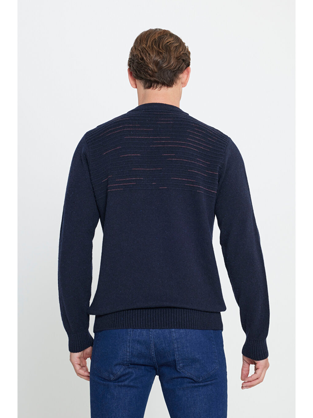 Erkek Lacivert-Bordo Standart Fit Normal Kesim Yarım Balıkçı Yaka Triko Kazak-4