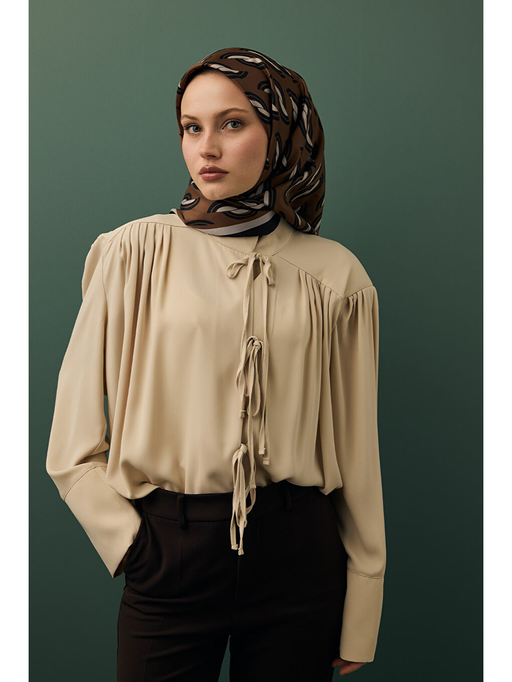 Kahverengi Twill İpek Eşarp Aura Kahve