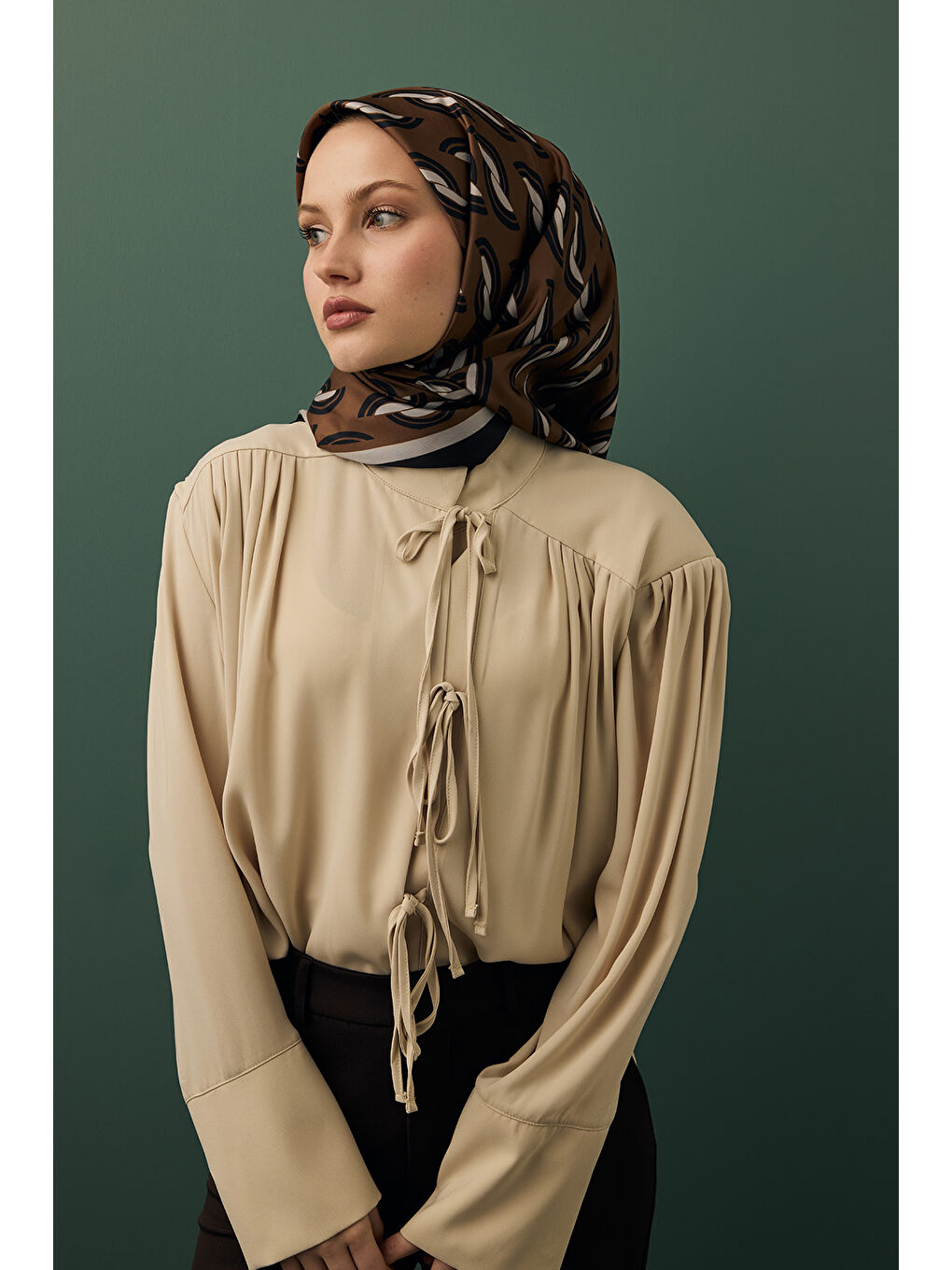 Kahverengi Twill İpek Eşarp Aura Kahve-1