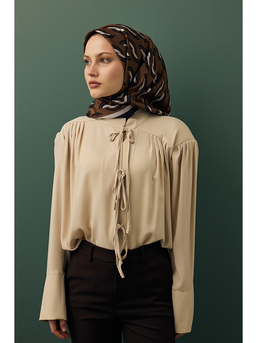 Kahverengi Twill İpek Eşarp Aura Kahve-2