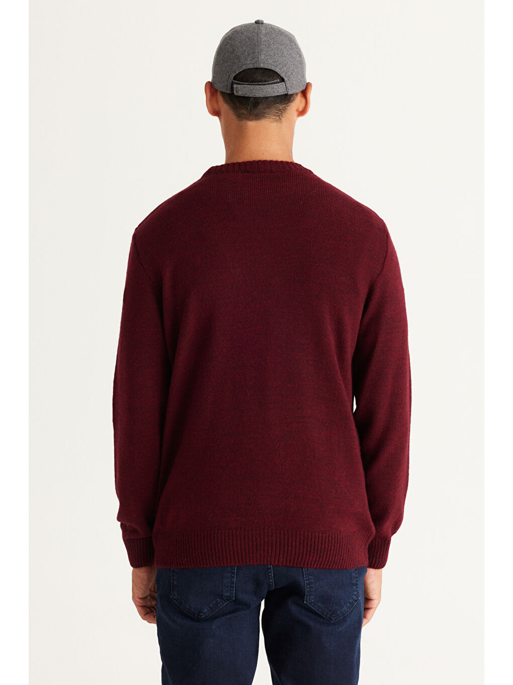 Erkek Bordo-Siyah Standart Fit Normal Kesim Bisiklet Yaka Desenli Triko Kazak-5