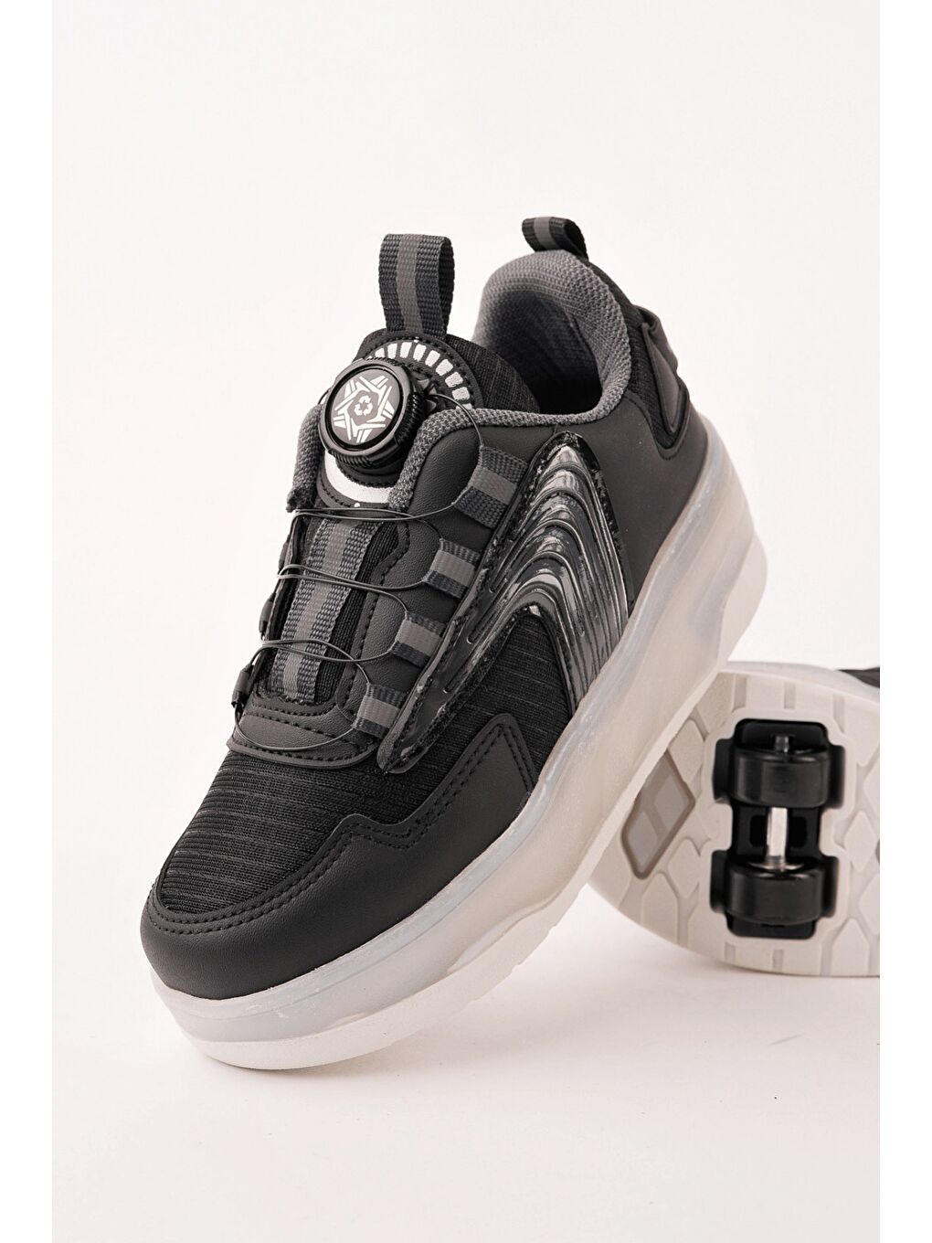 Siyah FLOW Çocuk Işıklı Patenli Tekerlekli Sneaker Spor Ayakkabı-1