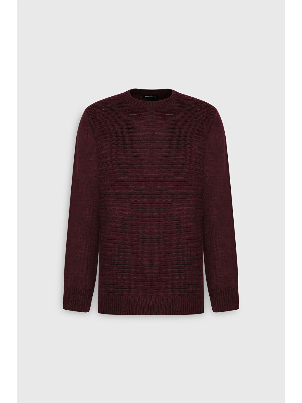 Erkek Bordo-Siyah Standart Fit Normal Kesim Bisiklet Yaka Desenli Triko Kazak-6