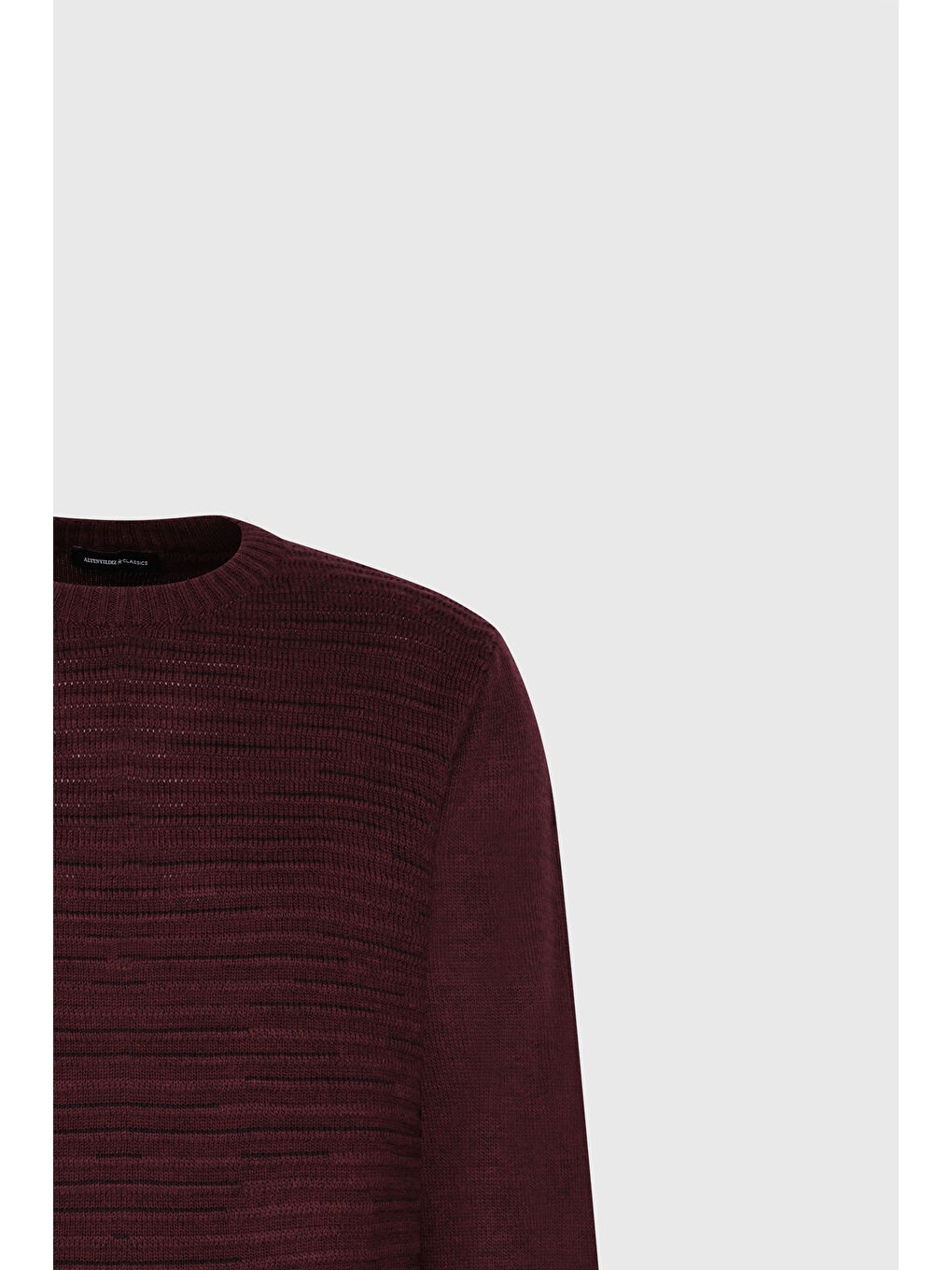 Erkek Bordo-Siyah Standart Fit Normal Kesim Bisiklet Yaka Desenli Triko Kazak-7