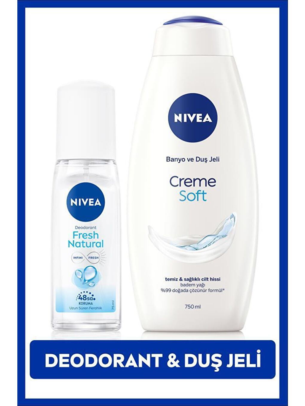 NIVEA Şeffaf Kadın Pump Sprey Deodorant Fresh Natural 75ml ve Creme Soft Nemlendirici Duş Jeli 750ml