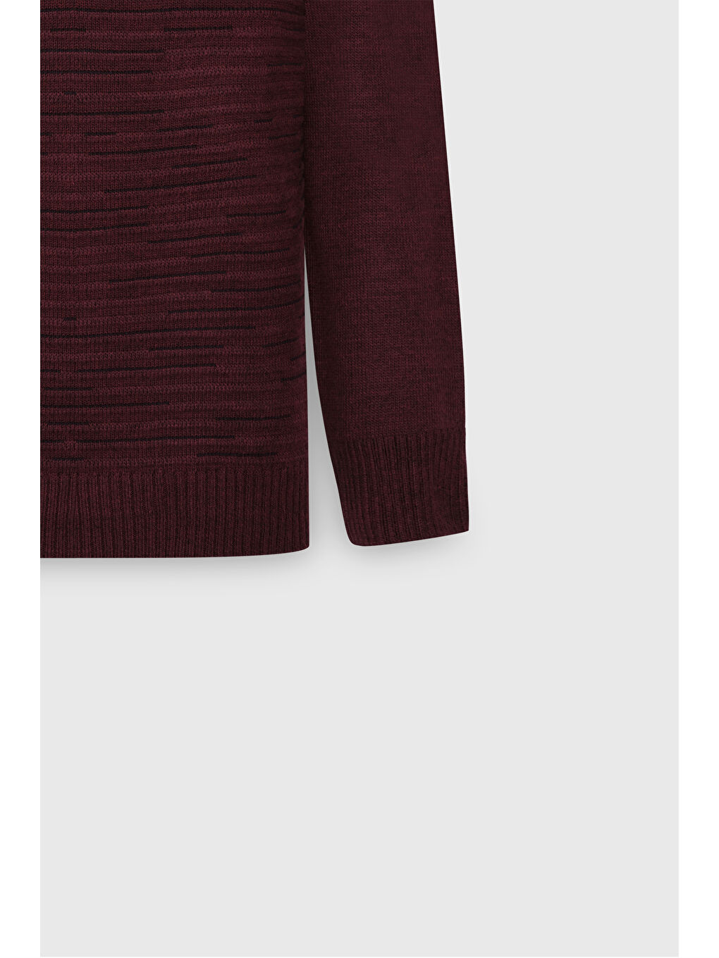 Erkek Bordo-Siyah Standart Fit Normal Kesim Bisiklet Yaka Desenli Triko Kazak-8