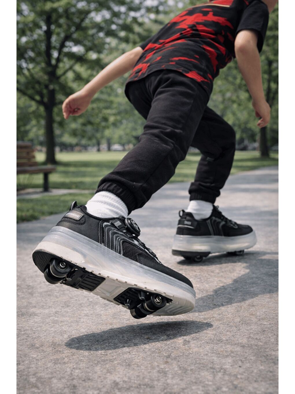 Siyah FLOW Çocuk Işıklı Patenli Tekerlekli Sneaker Spor Ayakkabı-5