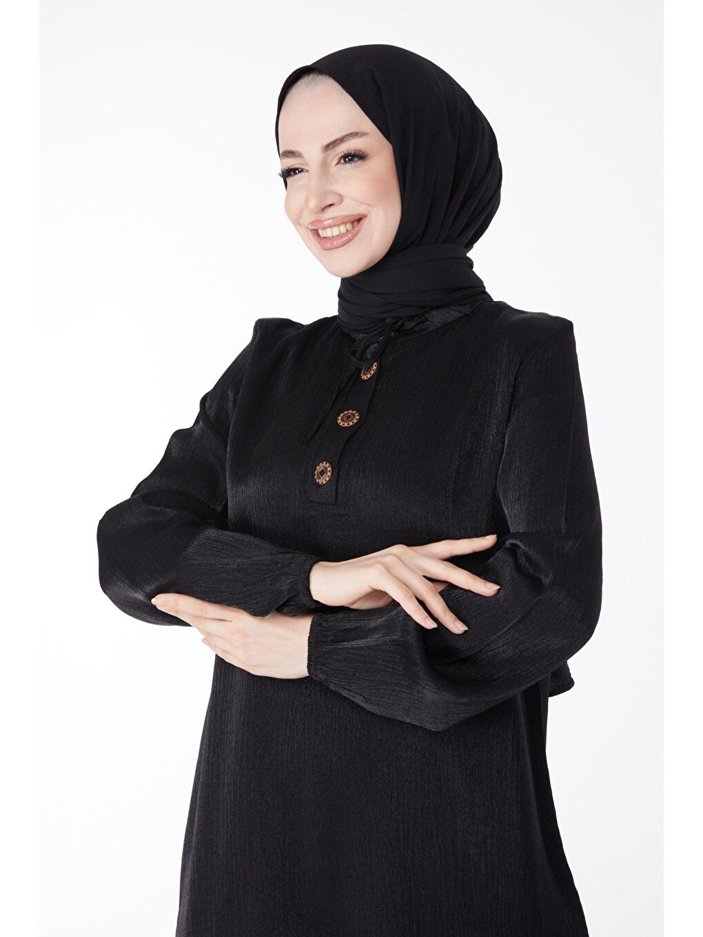Hakim Yaka Kadın Siyah Düğme Detaylı İkili Takım - 25122-2